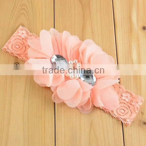 bead diamonds headbands chiffon flower headband