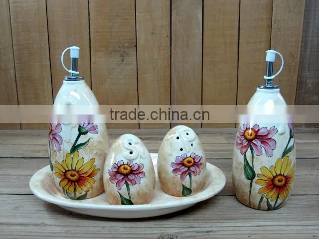 Wholesale handpaint daisy ceramic table full condiment cruet set