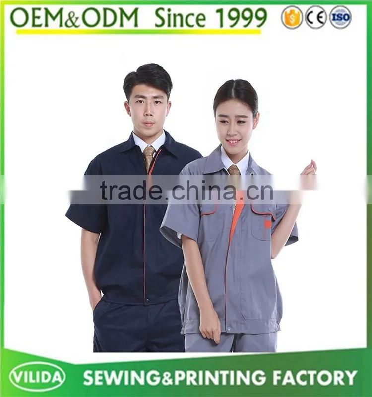 Hot Selling 100% Polyester Short Sleeves Durable Construction Worker Uniform
