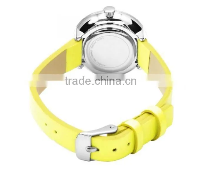 New fashion design stainless steel case real leather strap wristwatch for women