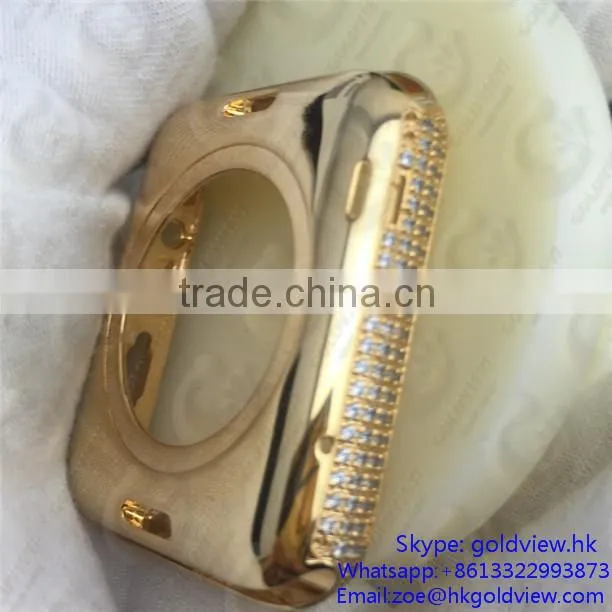 Newest hot selling, crystal steel metal case housing for apple watch 24k gold plated