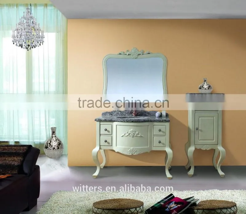 Bath vanity with side cabinet in cream white WTS131