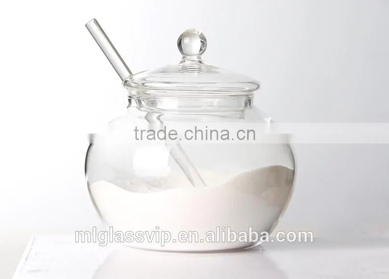 Clear glass multi-purpose glass storage bottle storage jar with spoon lid 350ml QM025