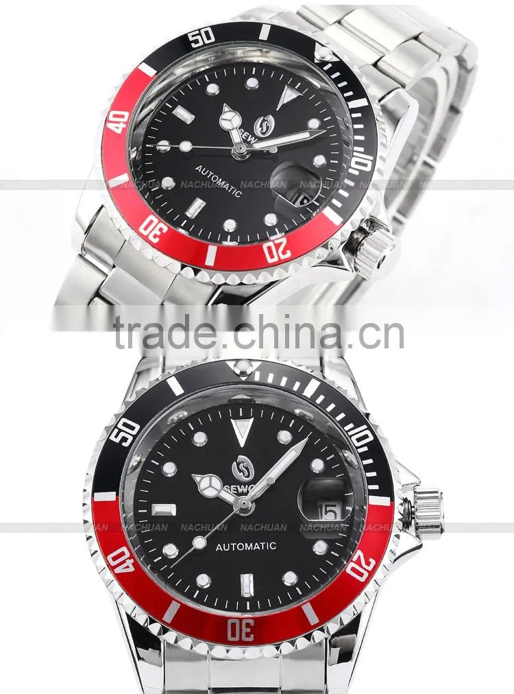 Luxury Red Stainless Steel Auto Date Automatic Mechanical Analog Watch