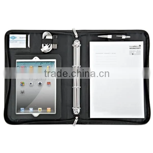 2016 Fashion genuine leather portfolio with ipad holder