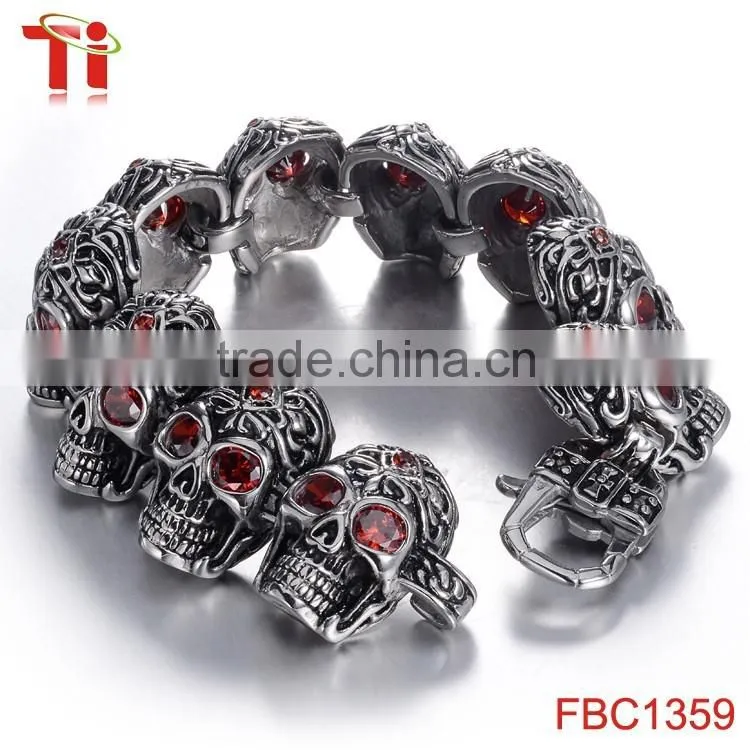 Fast and furious 7 moive Silver Color Stainless Steel Skull Skeleton Bracelet Titanium Steel Bangle for Men Fashion Jewelry
