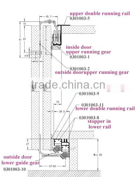 Outer Hanging Framless Sliding Wardrobe Closet Door Roller Fittings System