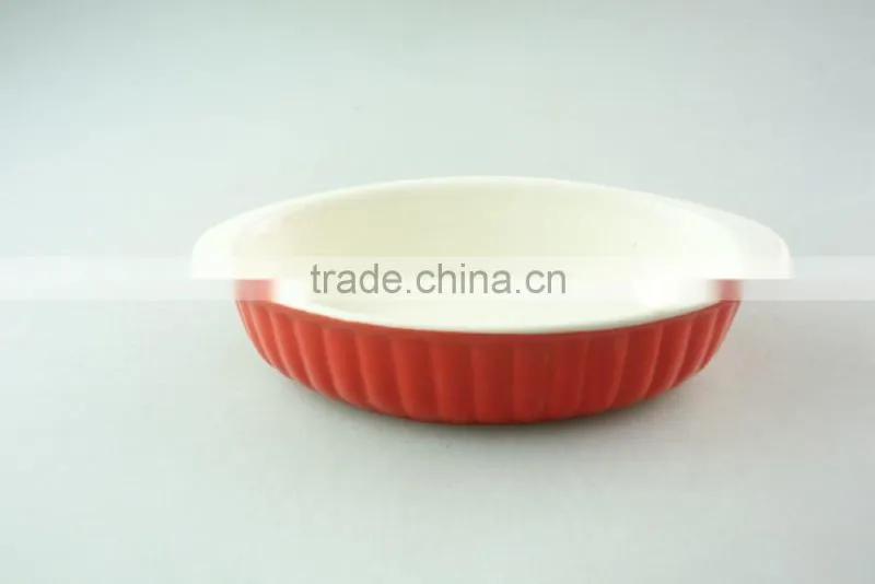 colorful ceramic bake plate with two ears, durable ceramic bakeware in stock