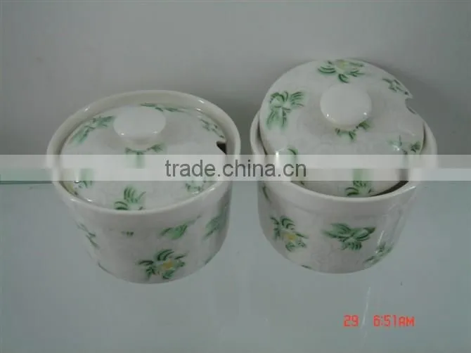 Porcelain ECO friendly sugar salt Tin Can with stainless steel
