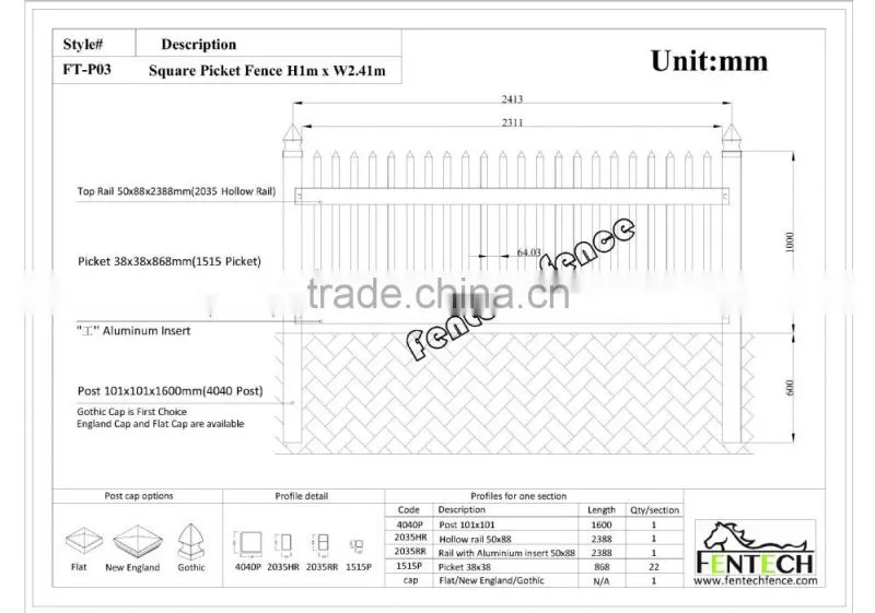 ASMT Standard High Quality Cheap Aluminium Insert Picket Garden Fence Factory