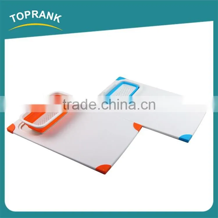 Cheap custom color food grade rectangle plastic cutting board with strainer