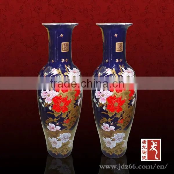 Jingdezhen high-grade blue and gold long tall ceramic vase