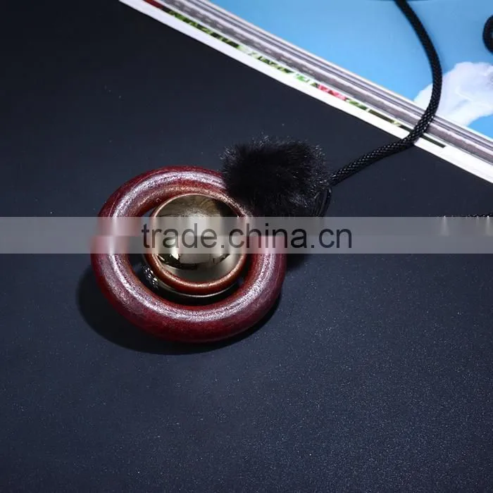silver ball wood hoop pompon pendant necklace Korea retro long sweater necklace autumn geometric necklace