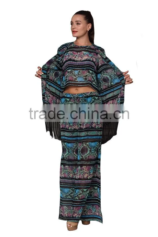 2015 New Fashion Tassel Design Print Kimono Cardigan