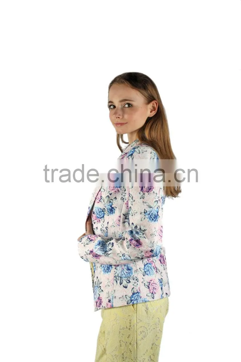 2015 New Design Fashion Blazer for Lady Tailored Floral Print Women Blazer