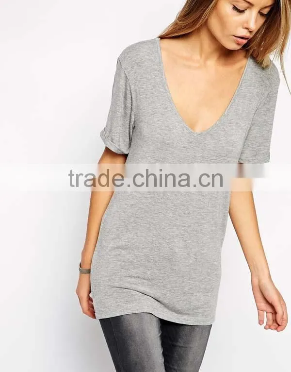 Custom Sexy Wide Neck Girls Slim Fit Blank T-shirt