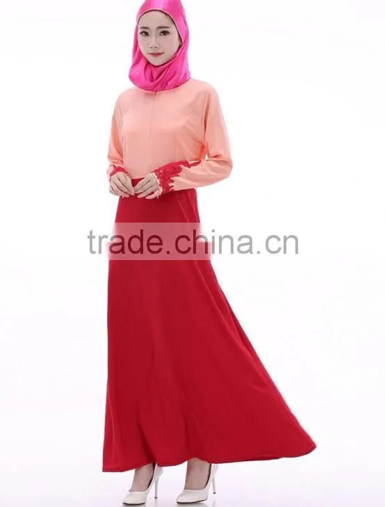 fashion long sleeve lace zip women long dress muslim
