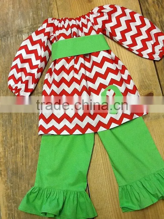 Newest fall clothing set baby girl boutique christmas outfits girls red chevron ruffle outfits