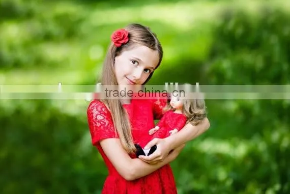 Doll And Me Red Christmas Dress Girls Lace Short Sleeve Dress