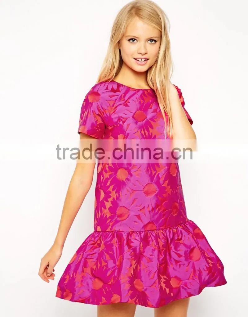 hift Dress in Floral Jacquard with Peplum
