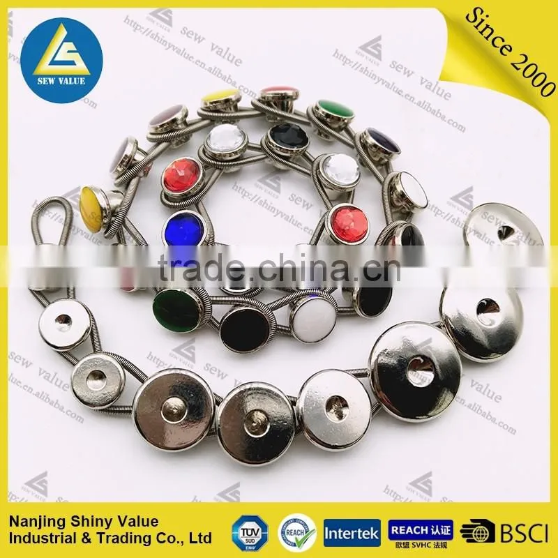 Widely used type metal buttons extenders in different colors crystal bordered in high tension with strong spring