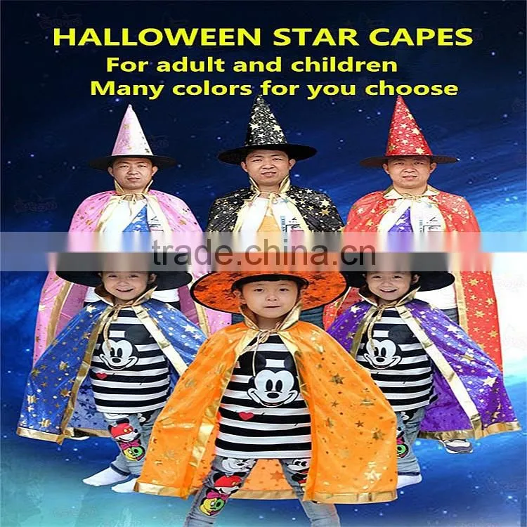 Shining stars cape children cheap halloween costume with witch hat