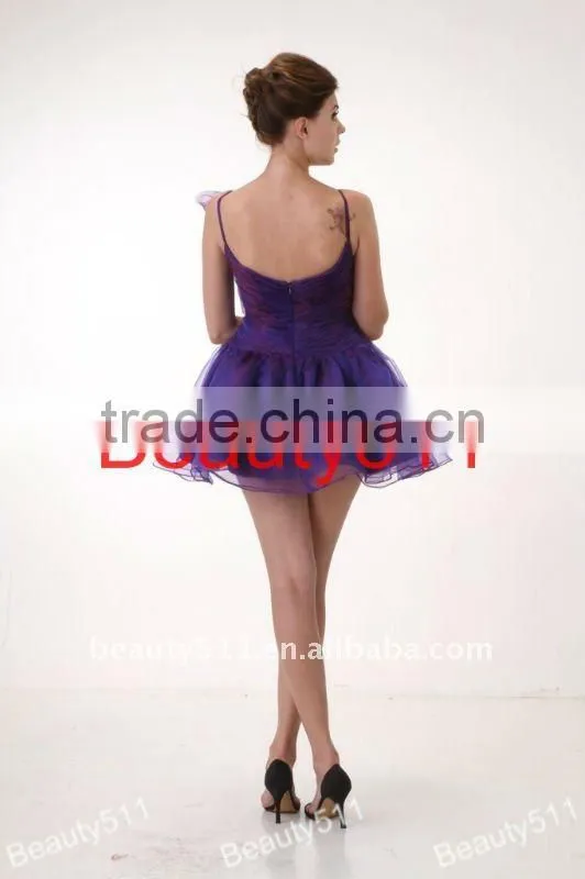 A-Line Princess Mini Jersey Cocktail Party Homecoming Prom Dress organza spaghetti strap Beaded prom party dress