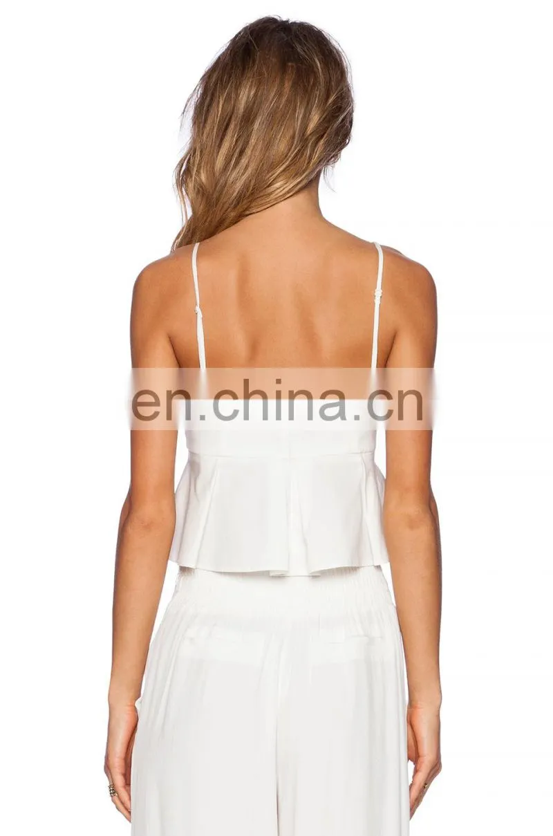 Pleated Hem with Back Zipper White Cropped Tops