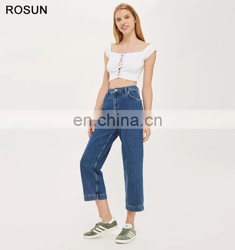 Ladies Lattice Front Knit Bardot Crop Top 2017