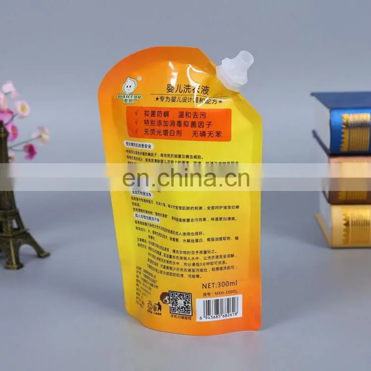 Factory customized 300ml stand up matte laundry detergent spout pouch with spout tap for baby clothes washing