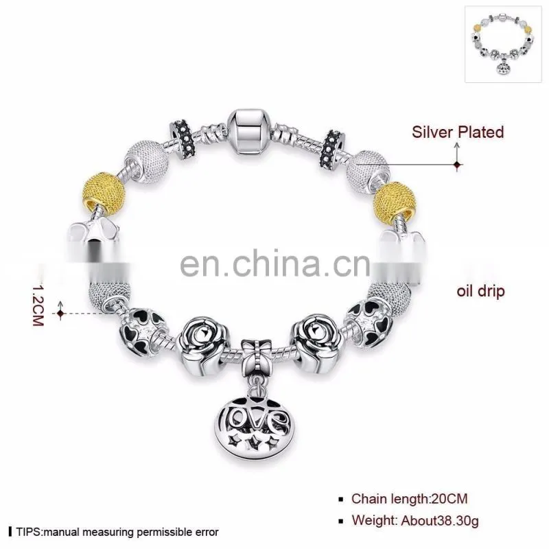 2017 New Silver Droplet Silver Bead Love Letter Bracelet Bangles