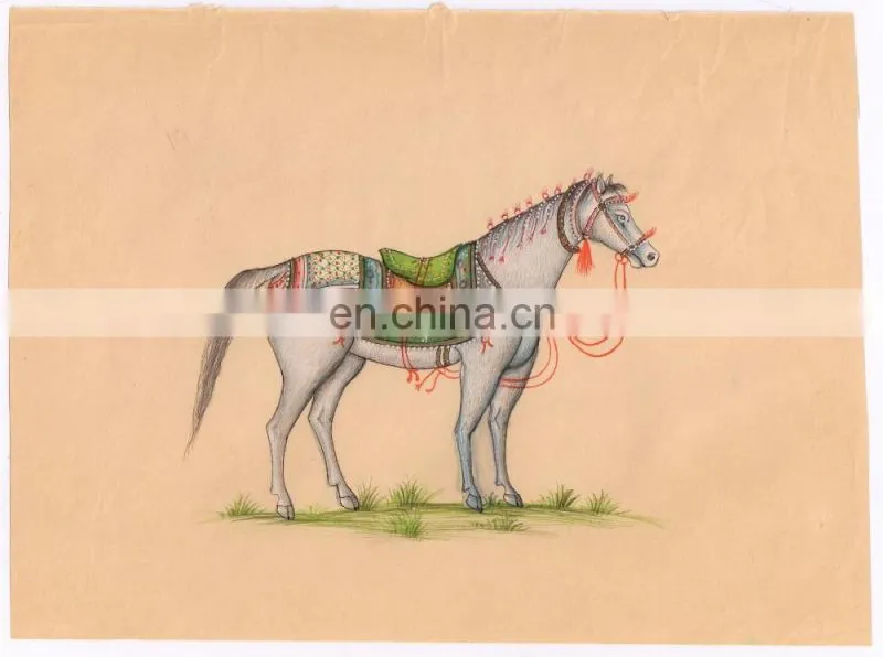 Indian Art Water Color Paper Painting Hand Painted Horse Miniature Painting