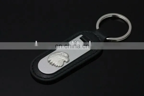 Wholesale Fashion Leopard Head Shape Metal Keychain with Leather Key Ring