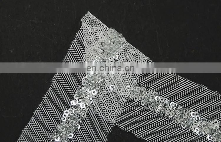 Beautiful Italy design sliver sequin mesh lace trim for clothes