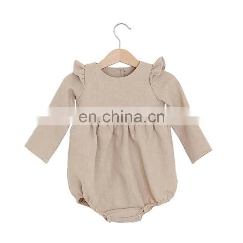 Infants & Toddler Clothes Full Sleeve Ruffle Princess Baby Girls Linen Romper