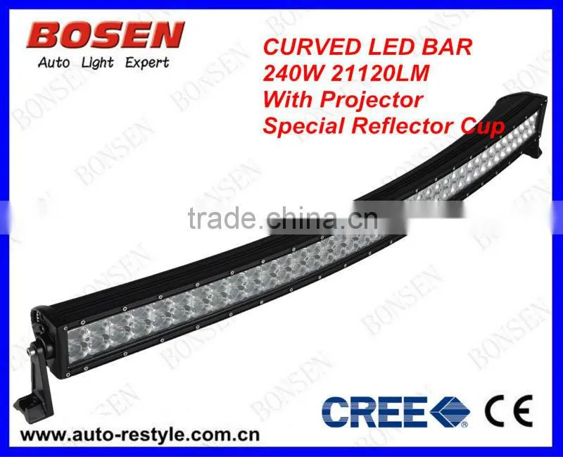 bowed curved 240W cree strob LED Light Bar off road heavy duty, indoor, factory,suv military,agriculture,marine,mining light