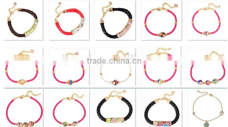 customized DIY fake cloisonne enamel bead leather bracelet