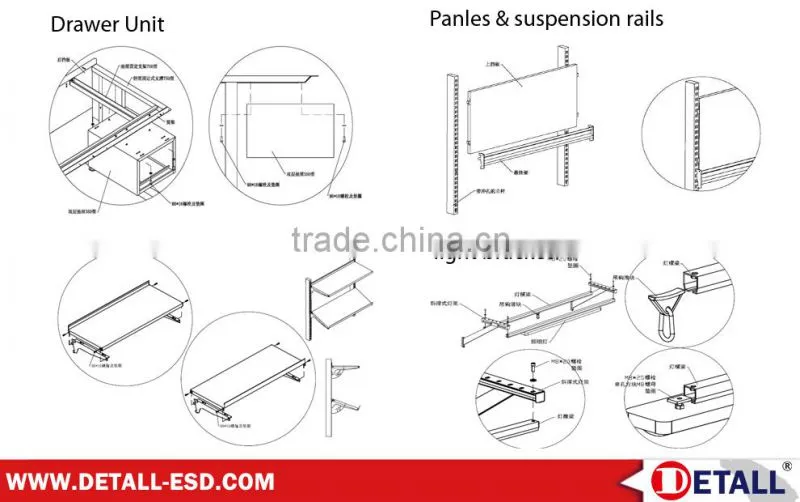 Lab industrial workbenches with power channel (Detall)