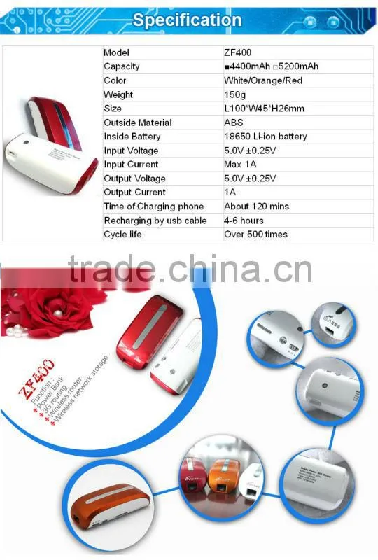 440mah power bank 3g wifi router with3G routing/Wireless router/Wireless network storage functions