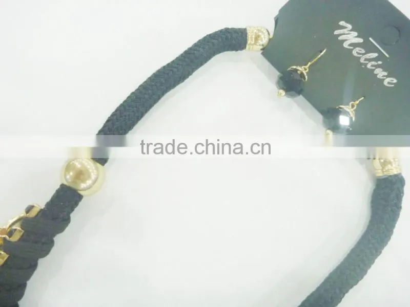 FACHION BRAIDED CORD RHINE STONE NECKLACE EARRING SET WITH BEADS PENDANTS