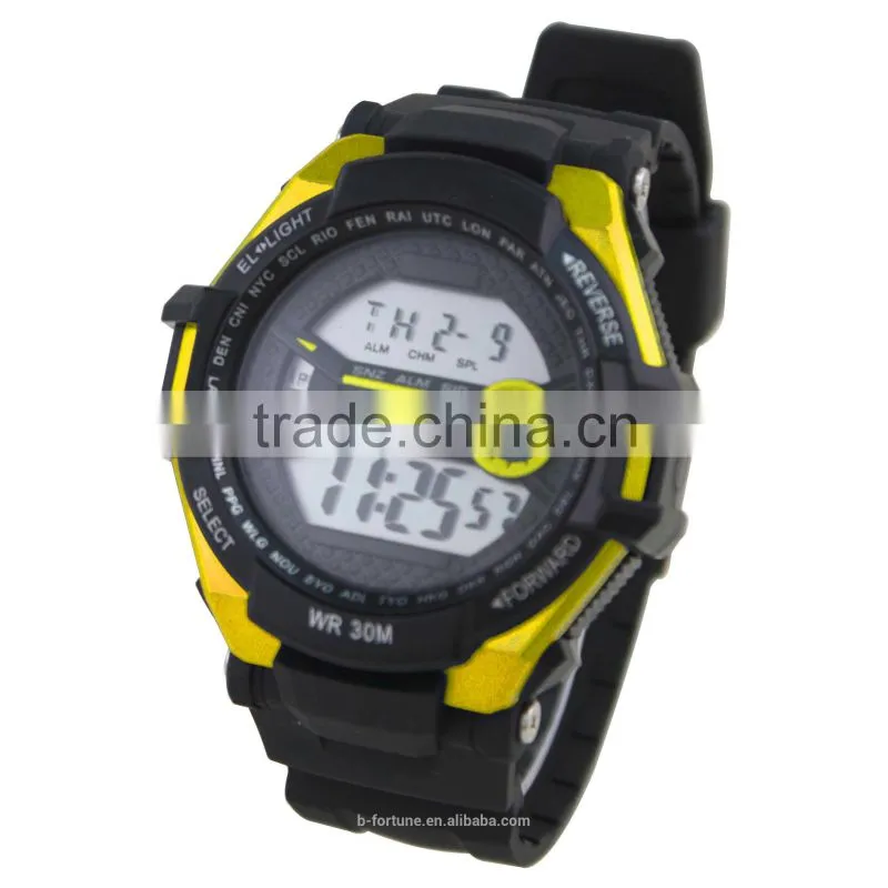 LP1338_YW Rubber strap digital chronograph timer counter LCD sports watch