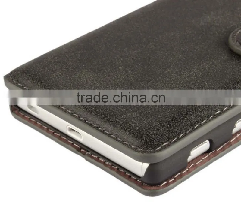 PU leather with magnet stand case Vintage Retro Dull Polish Folio Flip holder cover for Sony Xperia Z5