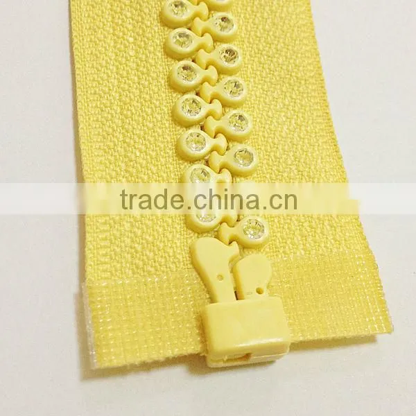 Factory wholesale rhinestone open end zipper with fancy slider