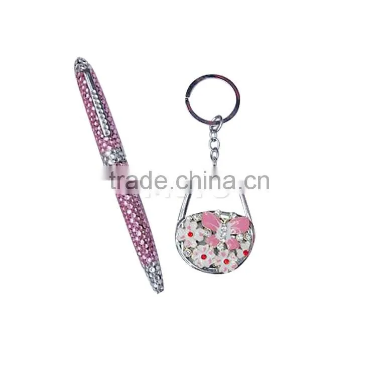 Promotional Christmac key chain and crystal ballpoint pen gift set for holiday