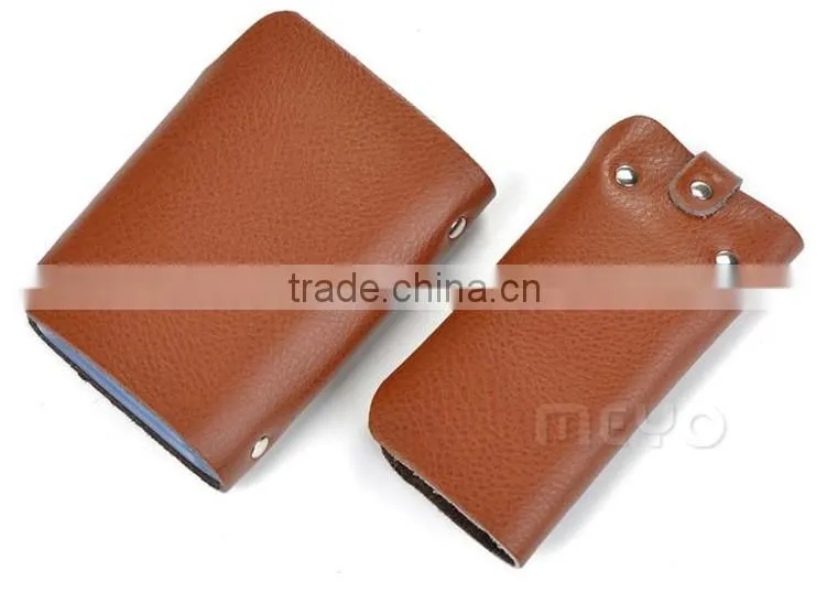 Cheap split soft leather card organizer bag with keychain holder