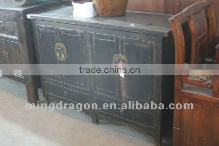 Chinese antique furniture pine wood black four door two drawer Cabinet
