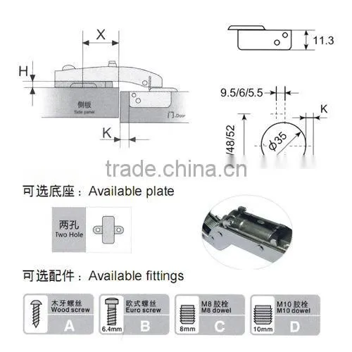 Two way 90-degree cabinet hinge