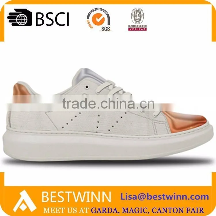 2016 Italian newest casual shoes fashion golden cup toe design shoes hot sale metal PU shoes