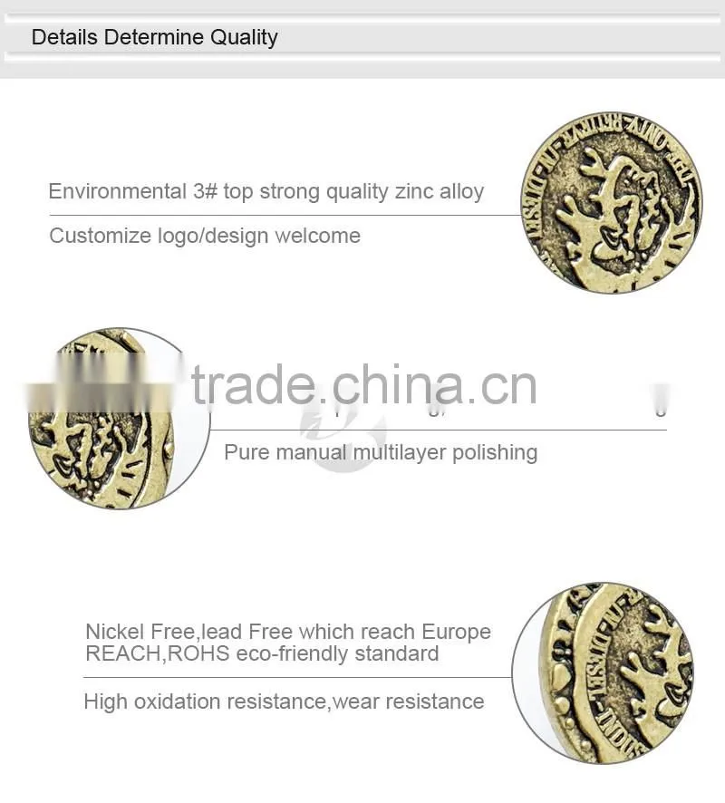 Brass Antique Custom Metal Buttons For Garments