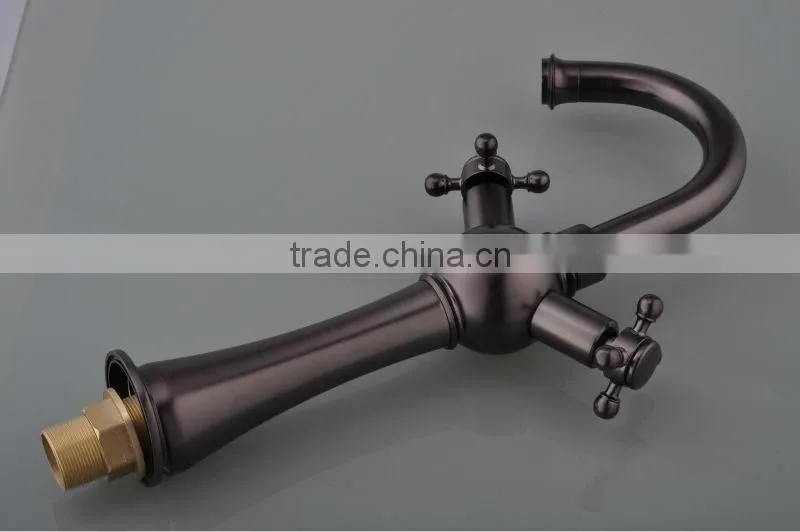 Two Handles Antigue Bronze Solid Brass Basin Faucet QH1808B